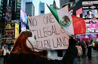 Protest in favor of undocumented immigrant at times square.-stock-photo