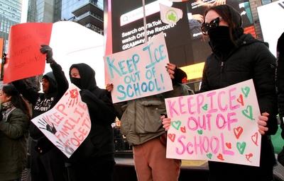 Protest in favor of undocumented immigrant at times square.-stock-photo