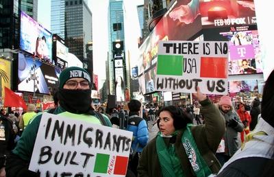 Protest in favor of undocumented immigrant at times square.-stock-photo