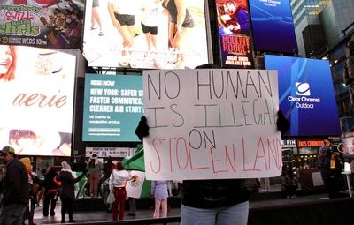 Protest in favor of undocumented immigrant at times square.-stock-photo