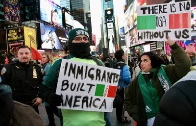 Protest in favor of undocumented immigrant at times square.-stock-photo