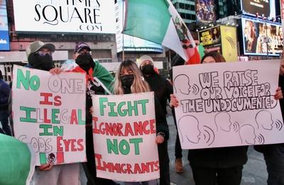 Protest in favor of undocumented immigrant at times square.-stock-photo
