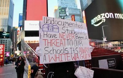 Protest in favor of undocumented immigrant at times square.-stock-photo