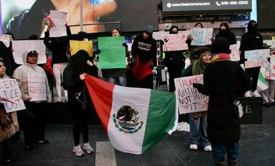 Protest in favor of undocumented immigrant at times square.-stock-photo