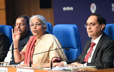 Press Conference Of Union Finance Minister Nirmala Sitharaman  On Union Budget 2025-stock-photo