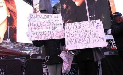Protest in favor of undocumented immigrant at times square.-stock-photo