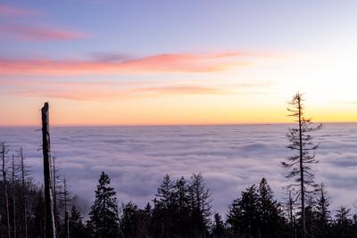 Sonnenuntergang ?ber dem Nebelmeer-stock-foto
