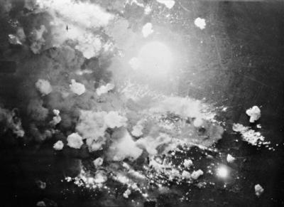 Royal Air Force Bomber Command, 1942-1945. Vertical aerial photograph taken over Pforzheim, Germany, during the first an-stock-foto