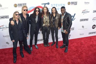 Brent Woods, Matt Sorum, James LoMenzo, Steven Tyler, Nuno Bettencourt, Gast-stock-foto