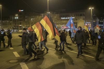 03.02.2025, Demonstrationen, N?rnberg: Am Abend demonstrierten erneut ca. 700-800 Personen aus dem linken Spektrum gegen-stock-photo