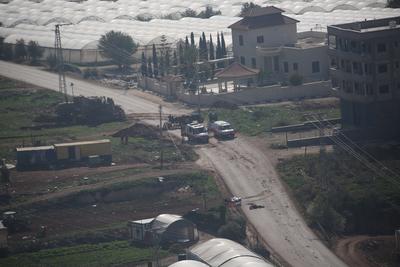 Israeli soldiers take security measures after eight Israeli soldiers were wounded early Tuesday in an attack on a military checkpoint near the Palestinian village of Tayasir in Tubas, West Bank-stock-photo