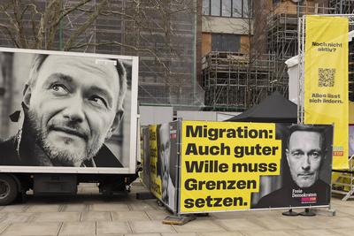03. Februar, 2025, Freiburg im Breisgau. FDP-Chef Christian Lindner machte auf seiner Wahlkampftour Halt in der Gr?nen-H-stock-foto