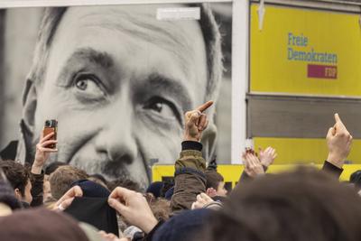 03. Februar, 2025, Freiburg im Breisgau. FDP-Chef Christian Lindner machte auf seiner Wahlkampftour Halt in der Gr?nen-H-stock-foto