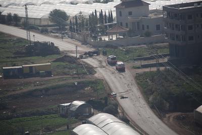 Israeli soldiers take security measures after eight Israeli soldiers were wounded early Tuesday in an attack on a military checkpoint near the Palestinian village of Tayasir in Tubas, West Bank-stock-photo