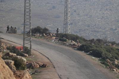 Israeli soldiers take security measures after eight Israeli soldiers were wounded early Tuesday in an attack on a military checkpoint near the Palestinian village of Tayasir in Tubas, West Bank-stock-photo