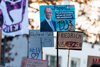 CDU Wahlkampftour 2025 Friedrich Merz vor Ort; 04.02.2025-stock-foto