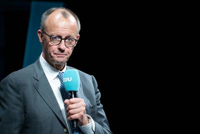 Wahlkampftour-Termin mit Friedrich Merz MdB, Kanzlerkandidat der Union in Bonn-stock-foto
