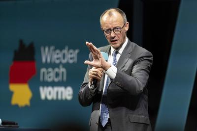 CDU Wahlkampf Friedrich Merz-stock-foto