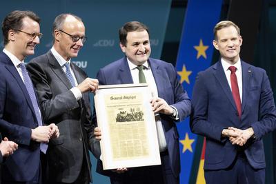 CDU Wahlkampf Friedrich Merz-stock-foto