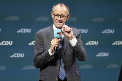 CDU Wahlkampf Friedrich Merz-stock-foto