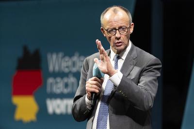 CDU Wahlkampf Friedrich Merz-stock-foto