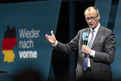 CDU Wahlkampf Friedrich Merz-stock-foto