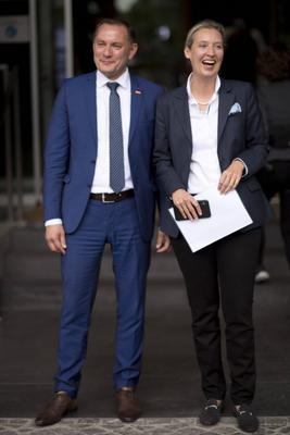 Alice Weidel, Tino Chrupalla, AfD DEU, Deutschland, Germany, Berlin, 27.09.2021 Tino Chrupalla, Parteivorsitzender der-stock-photo