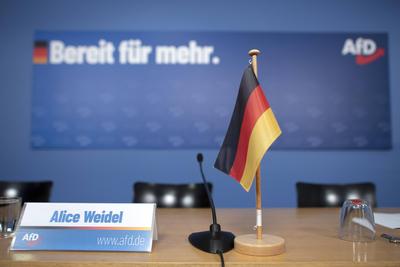 AfD Bereit fuer Mehr DEU, Deutschland, Germany, Berlin, 09.10.2023 Schild Alice Weidel, Parteivorsitzender der AfD , Alt-stock-foto