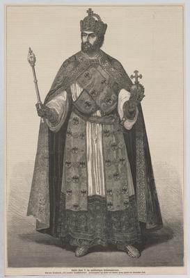Emperor Karl V in the full coronation ornament. . Karl V., Emperor of the Holy Roman Empire, in the full coronation or C-stock-photo