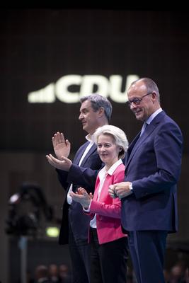 Merz, Leyen, Soeder, CDU Parteitag DEU, Deutschland, Germany, Berlin, 08.05.2024 Ursula von der Leyen , Praesidentin der-stock-photo