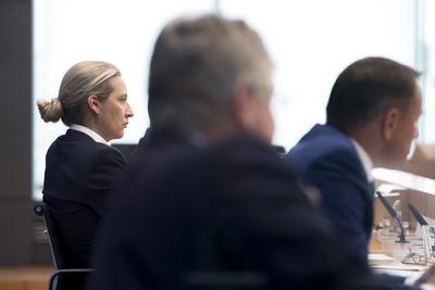 Alice Weidel, Joerg Meuthen, Tino Chrupalla, AfD DEU, Deutschland, Germany, Berlin, 27.09.2021 Alice Weidel, Fraktionsvo-stock-foto