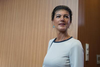 Pressekonferenz, B?ndnis Sahra Wagenknecht Pressekonferenz zu den Landtagswahlen in Sachsen und Th?ringen, B?ndnis Sahra-stock-foto