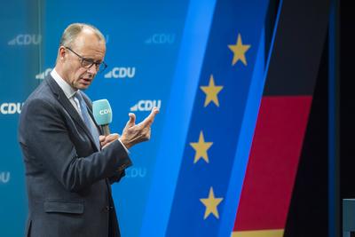 Wahlveranstaltung der CDU mit Spitzenkandidat Friedrich Merz in Singen am Hohentwiehl. //05.02.2025: Singen, Baden-W?rtt-stock-foto