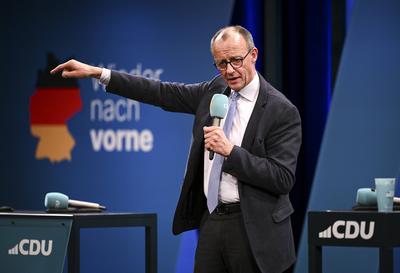 Wahlkampftour mit Kanzlerkandidat der Union, Friedrich Merz-stock-foto