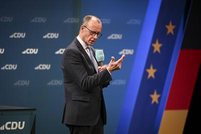 Wahlkampftour mit Kanzlerkandidat der Union, Friedrich Merz-stock-foto