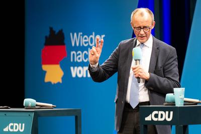 CDU Wahlkampf Friedrich Merz-stock-foto
