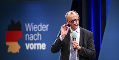 Wahlkampftour mit Kanzlerkandidat der Union, Friedrich Merz-stock-foto