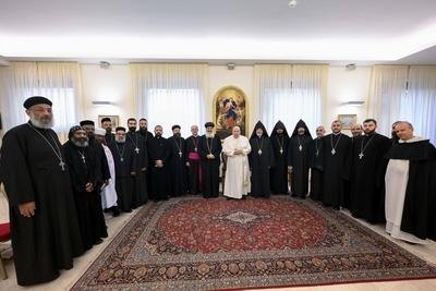 ITALY - REL - POPE FRANCIS RECEIVES PRIESTS AND MONKS OF EASTERN AUTOCHEPHALOUS CHURCES AT CASA SANTA MARTA AT THE VATICAN 06-02-2025-stock-foto