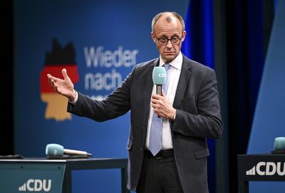 Wahlkampftour mit Kanzlerkandidat der Union, Friedrich Merz-stock-foto