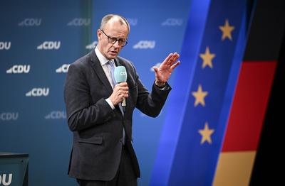 Wahlkampftour mit Kanzlerkandidat der Union, Friedrich Merz-stock-foto