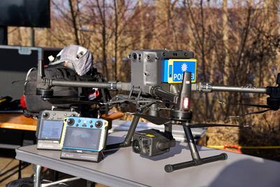 Oberaudorf, Bavaria, Germany - February 6, 2025: Modern police drone with high-resolution camera and thermal imaging tec-stock-foto