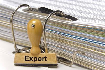 Import - Export Ein Holzstempel ist beschriftet mit dem Aufdruck Export *** Import Export A wooden stamp is labeled with-stock-foto