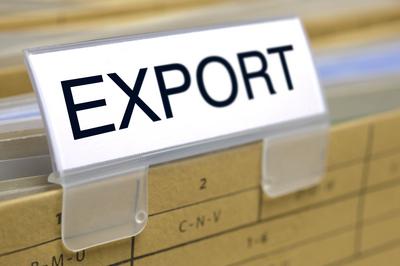Akten f?r Export Auf einem H?ngeregister f?r Akten und Dokumente steckt ein Schild bedruckt mit Export *** Files for exp-stock-foto