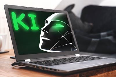Bavaria, Germany - 8 December 2024: Laptop with a representation of artificial intelligence, symbolized by a digital fac-stock-foto