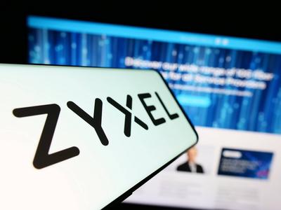 Smartphone with logo of company Zyxel Communications Corporation on screen. Stuttgart, Germany - 07-14-2023: Smartphone-stock-foto
