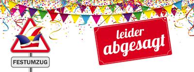 Warning Sign Festumzug Abgesagat Confetti White Header German text Festumzug Abgesagt, translate Procession Cancelled.-stock-foto