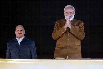 BJP Wins Delhi Assembly Elections After 26 Years, Wins 48 Seats-stock-foto