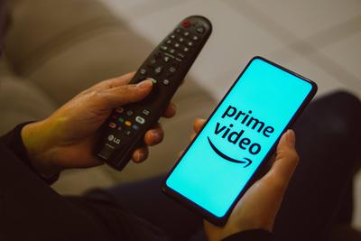 July 13, 2023, Brazil. In this photo illustration, the Amazon Prime Video logo seen displayed on a smartphone. July 13,-stock-foto