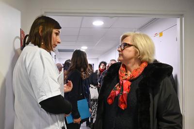 Visit of the Minister of Labor, Health, Solidarity and Families, Catherine Vautrin to the PMA service of the Tenon hospital in Paris, February 7, 2025-stock-foto