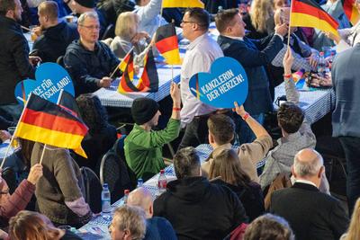 Greding, Bavaria, Germany - February 7, 2025: AfD (Alternative for Germany) election campaign event in Greding. The audi-stock-photo